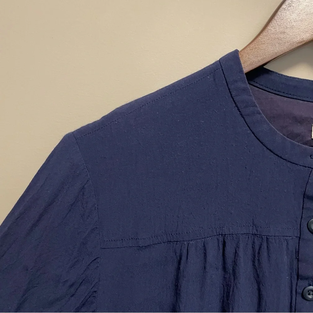 J. Crew Dark Blue Button-Up Long Sleeve Shirt Dress - Picture 4 of 11